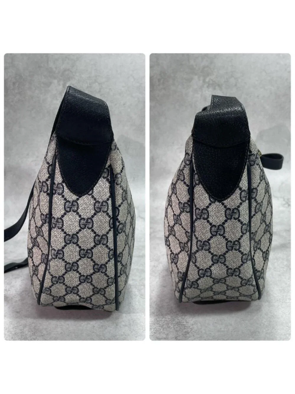 Gucci GG Sherry Line Shoulder Bag Navy Leather Logo
